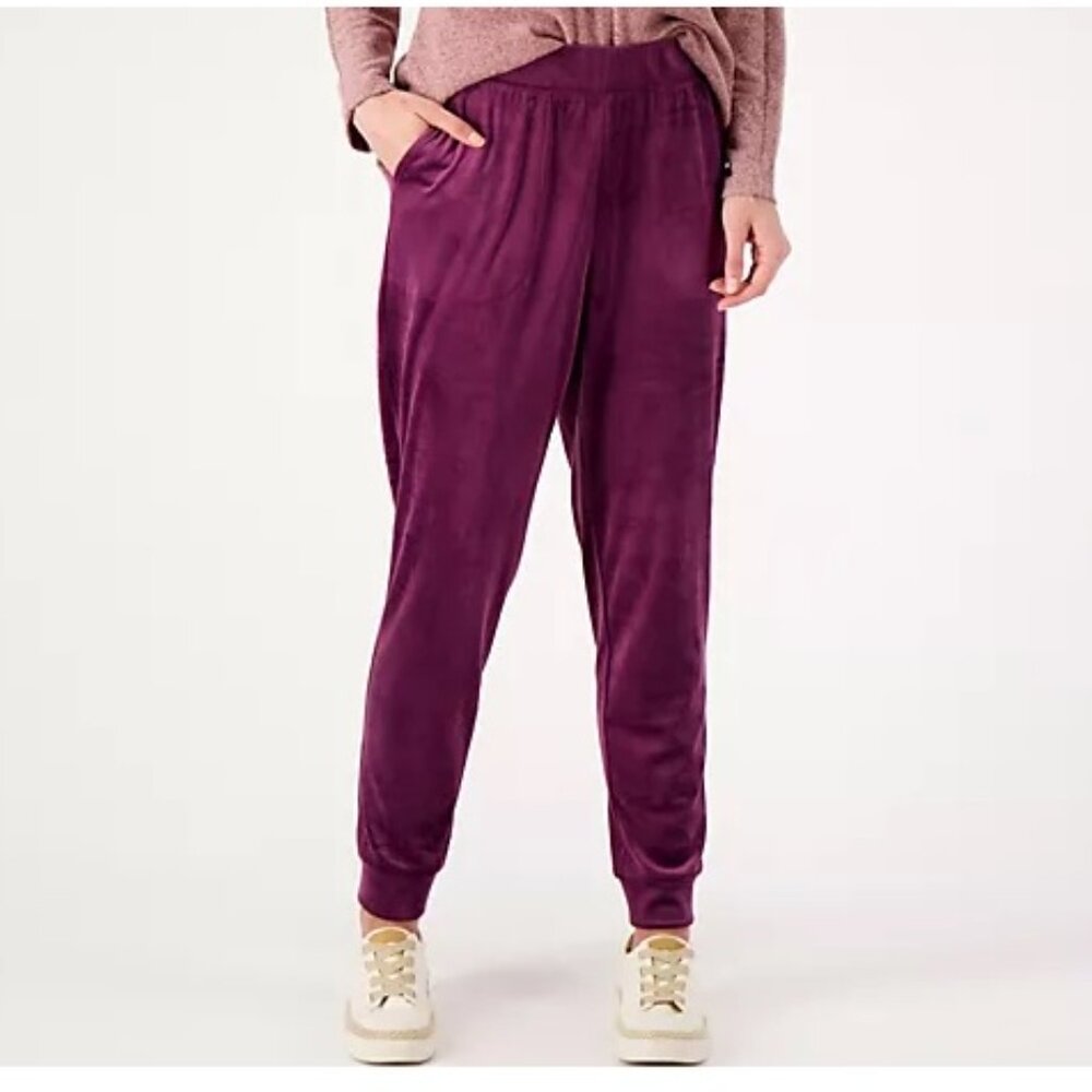 Denim & Co. Womens Regular Pull On Velour Joggers Pants Purple Petite XLP NWOT